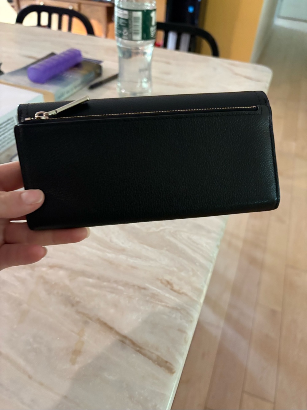 kate spade black leather continental wallet with gold logo - Picture 8 of 10